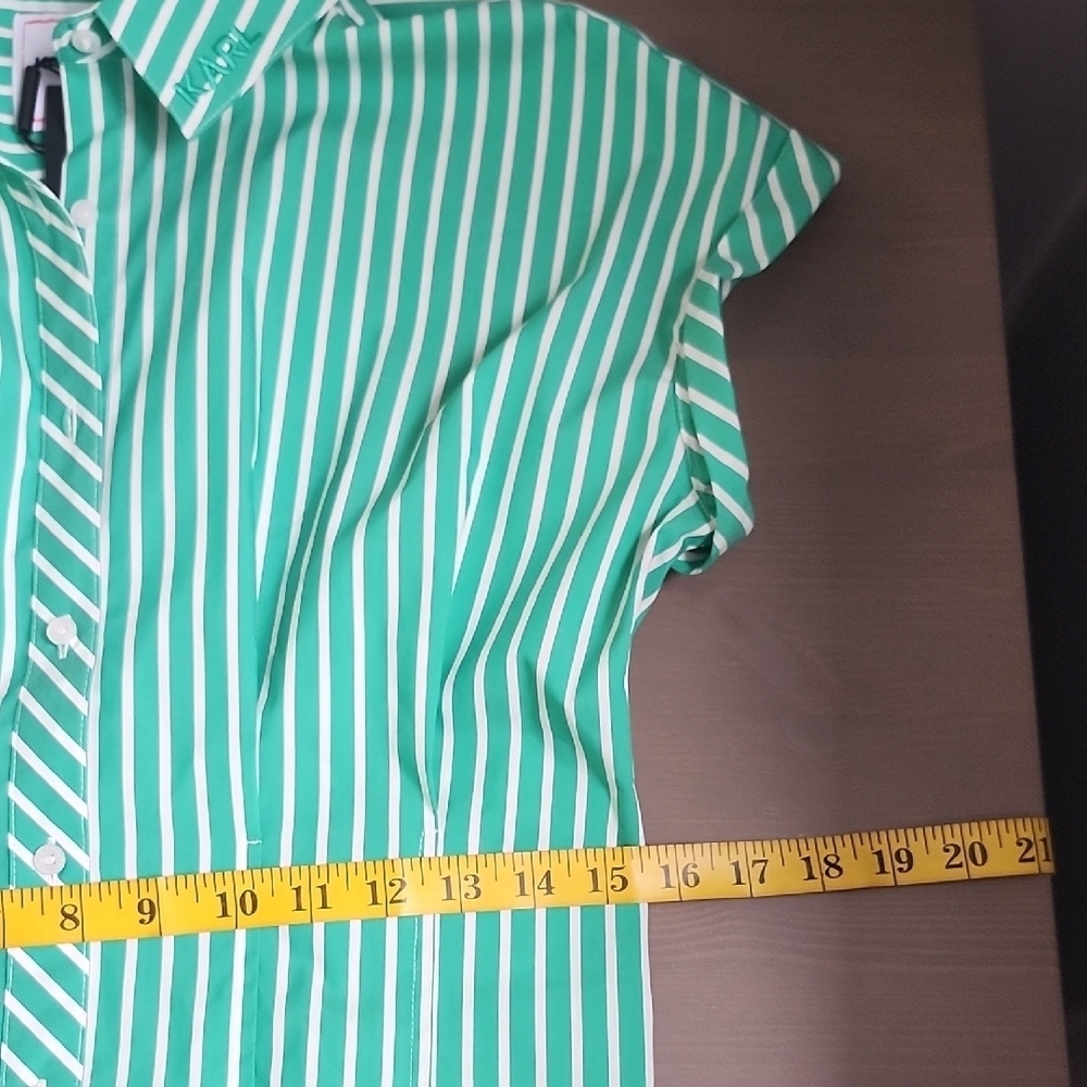Karl Lagerfeld Green and White Striped Button-Down Shirt - Picture 13 of 14